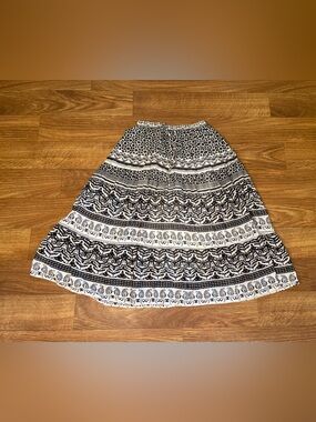 Vintage Jane Ashley Black White Long Skirt Boho Cottagecore 100% Cotton Medium
